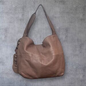 Anthropologie Miss Albright Leather Hobo Shoulder Bag Ruffle Detail Mauve Brown